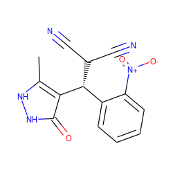 Cc1[nH][nH]c(=O)c1[C@@H](c1ccccc1[N+](=O)[O-])C(C#N)C#N ZINC000000223739