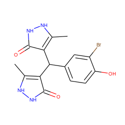 Cc1[nH][nH]c(=O)c1C(c1ccc(O)c(Br)c1)c1c(C)[nH][nH]c1=O ZINC000004113135