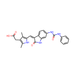 Cc1[nH]c(/C=C2\C(=O)Nc3cc(NC(=O)Nc4ccccc4)ccc32)c(C)c1CC(=O)O ZINC000053229161