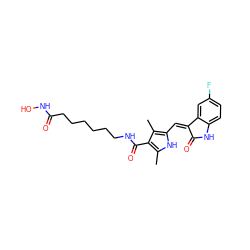 Cc1[nH]c(/C=C2\C(=O)Nc3ccc(F)cc32)c(C)c1C(=O)NCCCCCCC(=O)NO ZINC000043194442