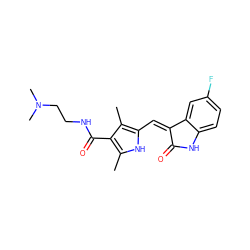 Cc1[nH]c(/C=C2\C(=O)Nc3ccc(F)cc32)c(C)c1C(=O)NCCN(C)C ZINC000013493833