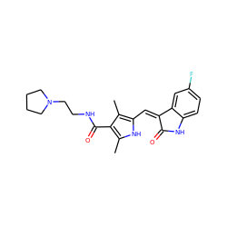 Cc1[nH]c(/C=C2\C(=O)Nc3ccc(F)cc32)c(C)c1C(=O)NCCN1CCCC1 ZINC000003989258