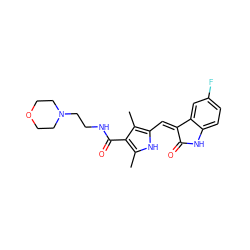 Cc1[nH]c(/C=C2\C(=O)Nc3ccc(F)cc32)c(C)c1C(=O)NCCN1CCOCC1 ZINC000013493835