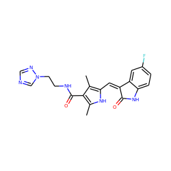 Cc1[nH]c(/C=C2\C(=O)Nc3ccc(F)cc32)c(C)c1C(=O)NCCn1cncn1 ZINC000034802939