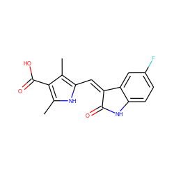 Cc1[nH]c(/C=C2\C(=O)Nc3ccc(F)cc32)c(C)c1C(=O)O ZINC000022059475