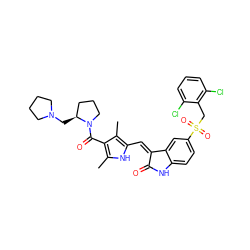 Cc1[nH]c(/C=C2\C(=O)Nc3ccc(S(=O)(=O)Cc4c(Cl)cccc4Cl)cc32)c(C)c1C(=O)N1CCC[C@@H]1CN1CCCC1 ZINC000003938668