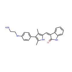 Cc1[nH]c(/C=C2\C(=O)Nc3ccccc32)c(C)c1-c1ccc(NCCN)cc1 ZINC000071341085