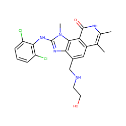 Cc1[nH]c(=O)c2c(cc(CNCCO)c3nc(Nc4c(Cl)cccc4Cl)n(C)c32)c1C ZINC000013494050