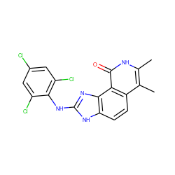 Cc1[nH]c(=O)c2c(ccc3[nH]c(Nc4c(Cl)cc(Cl)cc4Cl)nc32)c1C ZINC000013475201