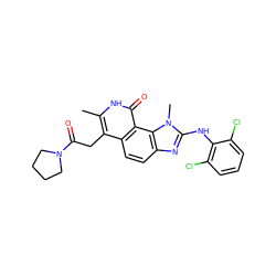 Cc1[nH]c(=O)c2c(ccc3nc(Nc4c(Cl)cccc4Cl)n(C)c32)c1CC(=O)N1CCCC1 ZINC000013494045