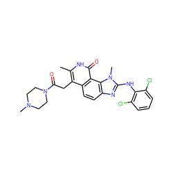 Cc1[nH]c(=O)c2c(ccc3nc(Nc4c(Cl)cccc4Cl)n(C)c32)c1CC(=O)N1CCN(C)CC1 ZINC000013494046