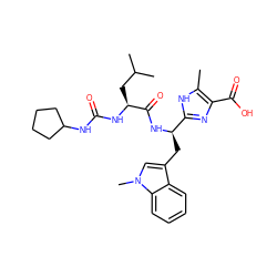 Cc1[nH]c([C@@H](Cc2cn(C)c3ccccc23)NC(=O)[C@H](CC(C)C)NC(=O)NC2CCCC2)nc1C(=O)O ZINC000003811707