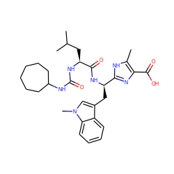 Cc1[nH]c([C@@H](Cc2cn(C)c3ccccc23)NC(=O)[C@H](CC(C)C)NC(=O)NC2CCCCCC2)nc1C(=O)O ZINC000028115964