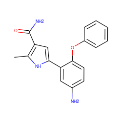 Cc1[nH]c(-c2cc(N)ccc2Oc2ccccc2)cc1C(N)=O ZINC000226085090