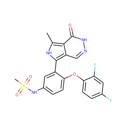 Cc1[nH]c(-c2cc(NS(C)(=O)=O)ccc2Oc2ccc(F)cc2F)c2cn[nH]c(=O)c12 ZINC001772625225