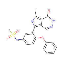 Cc1[nH]c(-c2cc(NS(C)(=O)=O)ccc2Oc2ccccc2)c2cn[nH]c(=O)c12 ZINC001772627825