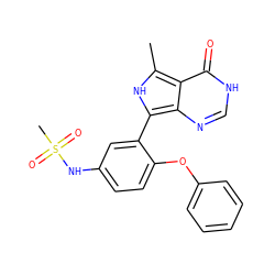 Cc1[nH]c(-c2cc(NS(C)(=O)=O)ccc2Oc2ccccc2)c2nc[nH]c(=O)c12 ZINC000218519711