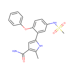 Cc1[nH]c(-c2cc(NS(C)(=O)=O)ccc2Oc2ccccc2)cc1C(N)=O ZINC000226120761