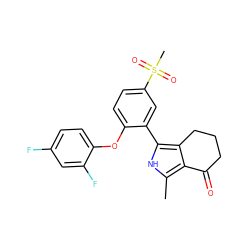 Cc1[nH]c(-c2cc(S(C)(=O)=O)ccc2Oc2ccc(F)cc2F)c2c1C(=O)CCC2 ZINC001772646203