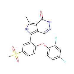 Cc1[nH]c(-c2cc(S(C)(=O)=O)ccc2Oc2ccc(F)cc2F)c2cn[nH]c(=O)c12 ZINC001772655409