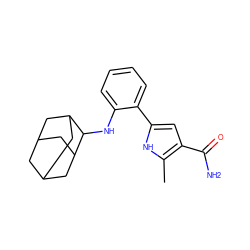 Cc1[nH]c(-c2ccccc2NC2C3CC4CC(C3)CC2C4)cc1C(N)=O ZINC000221398221