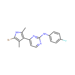 Cc1[nH]c(Br)c(C)c1-c1ccnc(Nc2ccc(F)cc2)n1 ZINC000014945958