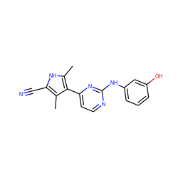 Cc1[nH]c(C#N)c(C)c1-c1ccnc(Nc2cccc(O)c2)n1 ZINC000014945951