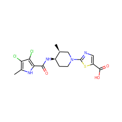 Cc1[nH]c(C(=O)N[C@@H]2CCN(c3ncc(C(=O)O)s3)C[C@@H]2C)c(Cl)c1Cl ZINC000224164038