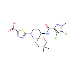 Cc1[nH]c(C(=O)N[C@@H]2CCN(c3ncc(C(=O)O)s3)CC23OCC(C)(C)CO3)c(Cl)c1Cl ZINC000299825631