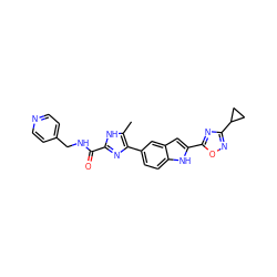 Cc1[nH]c(C(=O)NCc2ccncc2)nc1-c1ccc2[nH]c(-c3nc(C4CC4)no3)cc2c1 ZINC000115833602