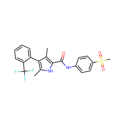 Cc1[nH]c(C(=O)Nc2ccc(S(C)(=O)=O)cc2)c(C)c1-c1ccccc1C(F)(F)F ZINC000116029826