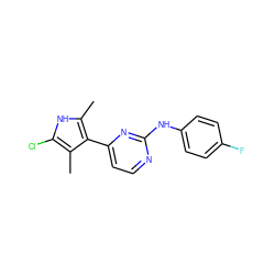 Cc1[nH]c(Cl)c(C)c1-c1ccnc(Nc2ccc(F)cc2)n1 ZINC000014945957