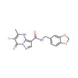 Cc1[nH]c2c(C(=O)NCc3ccc4c(c3)OCO4)cnn2c(=O)c1Cl ZINC000004035078