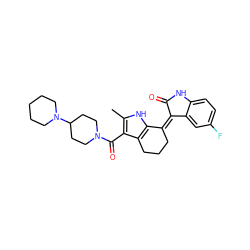 Cc1[nH]c2c(c1C(=O)N1CCC(N3CCCCC3)CC1)CCC/C2=C1/C(=O)Nc2ccc(F)cc21 ZINC000096284765