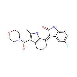 Cc1[nH]c2c(c1C(=O)N1CCOCC1)CCC/C2=C1/C(=O)Nc2ccc(F)cc21 ZINC000096284766