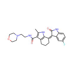 Cc1[nH]c2c(c1C(=O)NCCN1CCOCC1)CCC/C2=C1/C(=O)Nc2ccc(F)cc21 ZINC000096284777