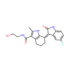 Cc1[nH]c2c(c1C(=O)NCCO)CCC/C2=C1/C(=O)Nc2ccc(F)cc21 ZINC000096284773