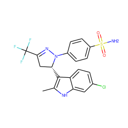 Cc1[nH]c2cc(Cl)ccc2c1[C@@H]1CC(C(F)(F)F)=NN1c1ccc(S(N)(=O)=O)cc1 ZINC000029061366