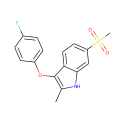 Cc1[nH]c2cc(S(C)(=O)=O)ccc2c1Oc1ccc(F)cc1 ZINC000028378068