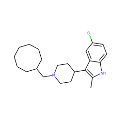 Cc1[nH]c2ccc(Cl)cc2c1C1CCN(CC2CCCCCCC2)CC1 ZINC000036221521