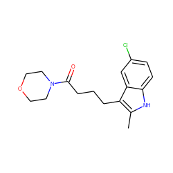 Cc1[nH]c2ccc(Cl)cc2c1CCCC(=O)N1CCOCC1 ZINC000028704779