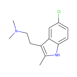 Cc1[nH]c2ccc(Cl)cc2c1CCN(C)C ZINC000028526198