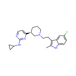 Cc1[nH]c2ccc(Cl)cc2c1CCN1CCC[C@H](c2ccnc(NC3CC3)n2)C1 ZINC000040917372