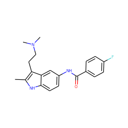 Cc1[nH]c2ccc(NC(=O)c3ccc(F)cc3)cc2c1CCN(C)C ZINC000000009112