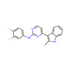 Cc1[nH]c2ccccc2c1-c1ccnc(Nc2ccc(F)c(F)c2)n1 ZINC000072108067