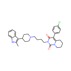 Cc1[nH]c2ccccc2c1C1CCN(CCCCn2c(=O)c(-c3ccc(Cl)cc3)c3n(c2=O)CCCC3)CC1 ZINC000049679527