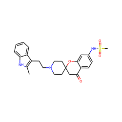 Cc1[nH]c2ccccc2c1CCN1CCC2(CC1)CC(=O)c1ccc(NS(C)(=O)=O)cc1O2 ZINC000000602037