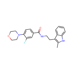 Cc1[nH]c2ccccc2c1CCNC(=O)c1ccc(N2CCOCC2)c(F)c1 ZINC000169351858