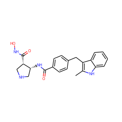 Cc1[nH]c2ccccc2c1Cc1ccc(C(=O)N[C@@H]2CNC[C@@H]2C(=O)NO)cc1 ZINC000029127450