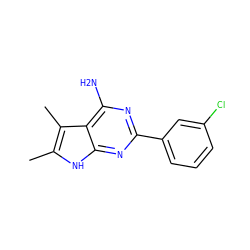 Cc1[nH]c2nc(-c3cccc(Cl)c3)nc(N)c2c1C ZINC000026729751